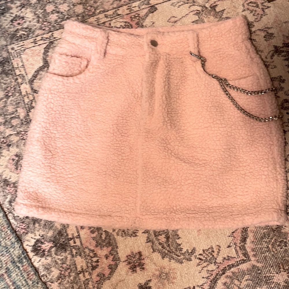 Fluffy baby pink mini skirt